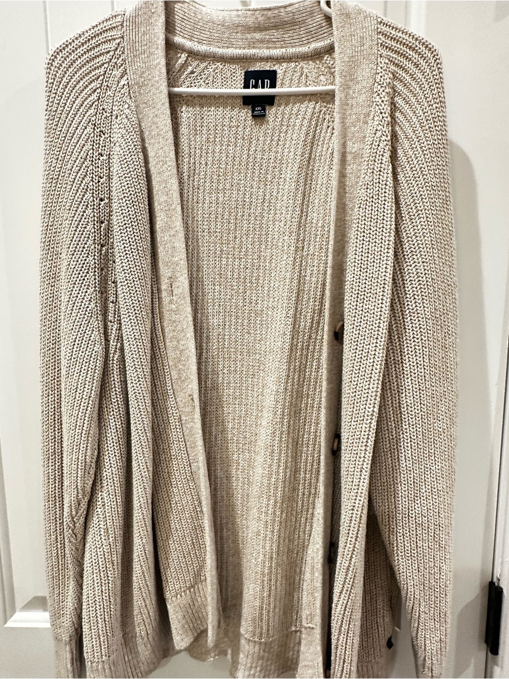GAP Beige Open-Front Ribbed Knit Cardigan